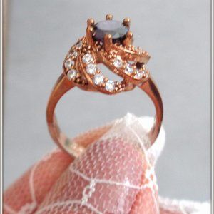 2 TWON GOLD OVER PEUPLE STONE LADYS 925 SILVER RIN